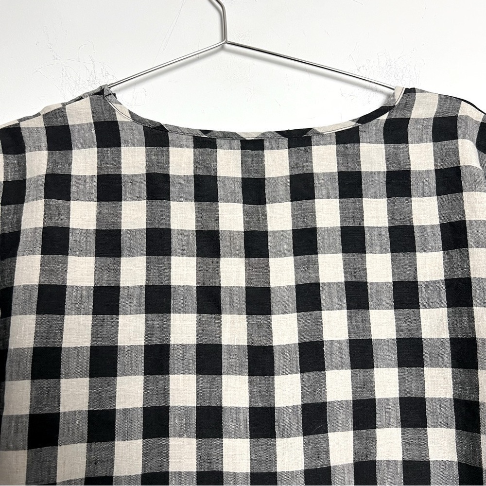 Toofan 100% Linen Black and Natural Checkered Block Print Lagenlook Artsy Top - Picture 8 of 11